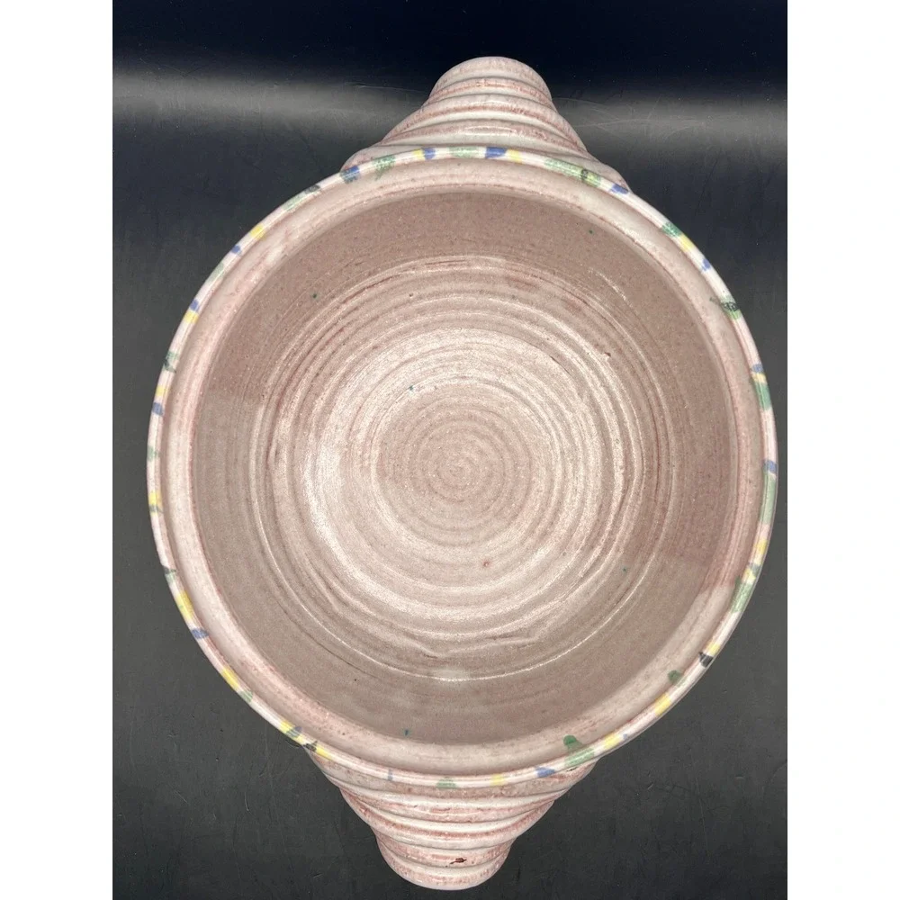Vtg. Clay Pottery Studio Art Casserole Dish w/ Lid Hand Painted 11x9x6